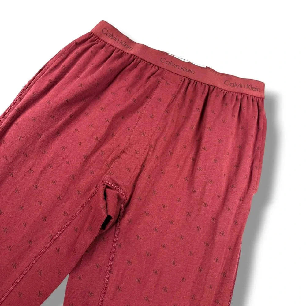 Calvin Klein Pajama Jogger Pants Mens Small S Burgundy Monogram Logo